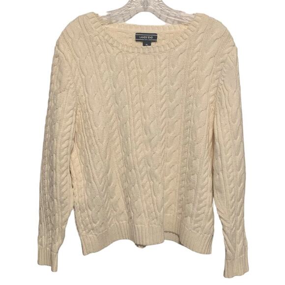 Women's LANDS' END Size 18 XL Cable Knit Pullover Cotton Sweater Coastal Beachy - Picture 1 of 12